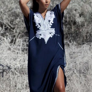 Gandoura aus Baumwolle, langes Kleid, marokkanischer Kaftan, Damenbekleidung Bild 4