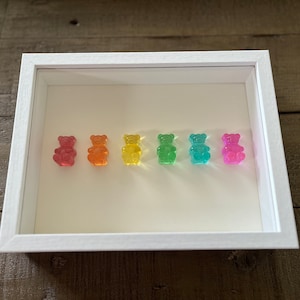 Rainbow Gummy Bear Resin Art, 3D Shadow Box Wall Hanging