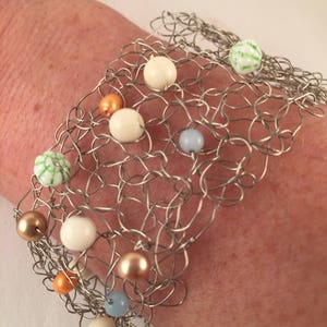 Hand crocheted beaded wire cuff bracelet artisan jewelry handmade image 5