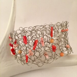 Hand crocheted beaded wire cuff bracelet image 1