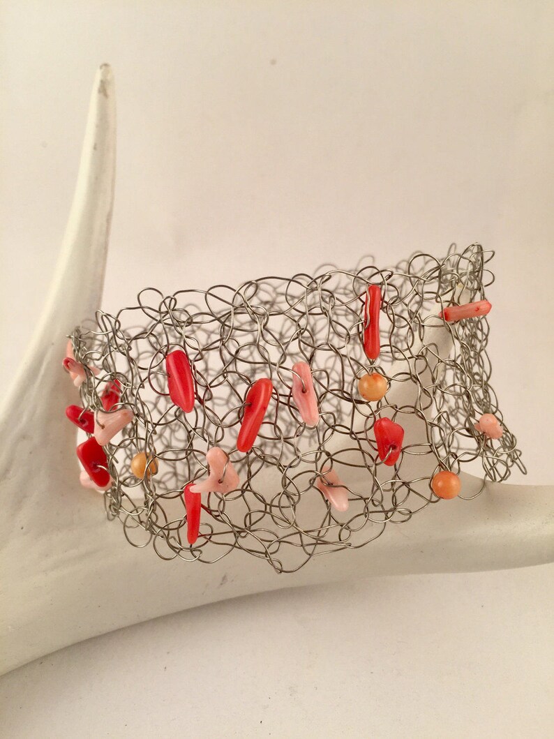 Hand crocheted beaded wire cuff bracelet image 1