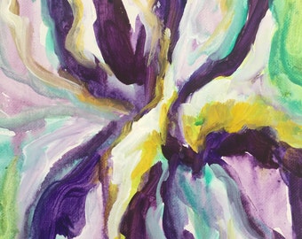 Abstract floral painting  Flower Art shabby chic home decor Purple Monet iris expressionism