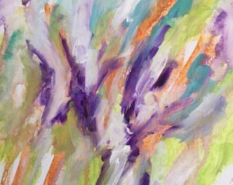 Abstract flower painting iris Art shabby chic home decor expressionism original on canvas farmhouse boho