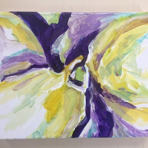 Abstract floral painting Flower Art shabby chic home decor Purple Monet iris expressionism image 3