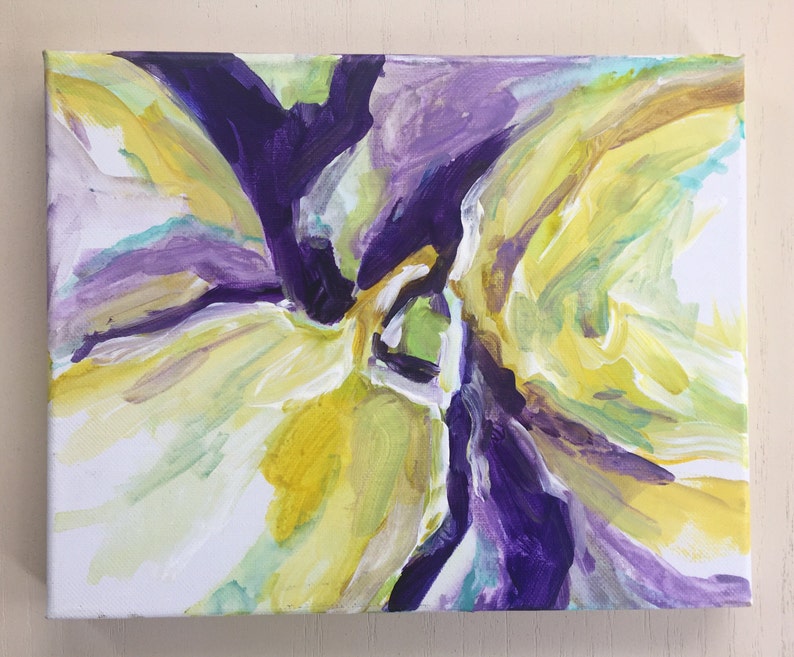 Abstract floral painting Flower Art shabby chic home decor Purple Monet iris expressionism image 3