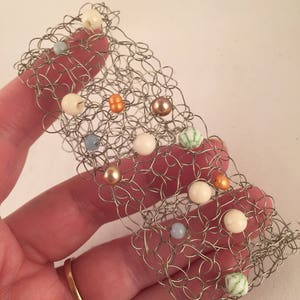 Hand crocheted beaded wire cuff bracelet artisan jewelry handmade image 4