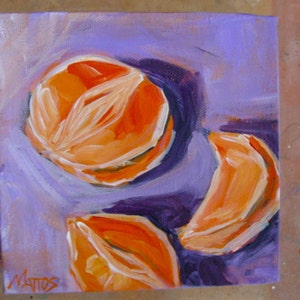 Oranges Still Life Original Painting Acrylic 6x6 Canvas home decor kitchen art image 5