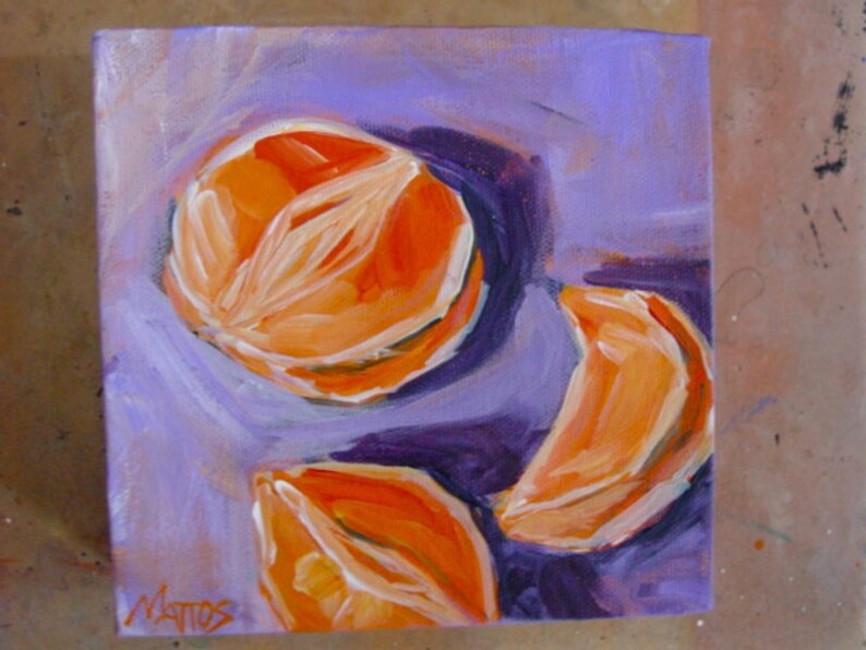 Oranges Still Life Original Painting Acrylic 6x6 Canvas home decor kitchen art image 5