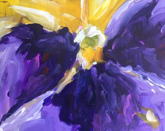 Abstract floral painting  Flower Art shabby chic home decor Purple Monet pansy expressionism