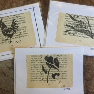 Hand printed blank greeting card original linocut inked art print up upcycled mixed media image 6