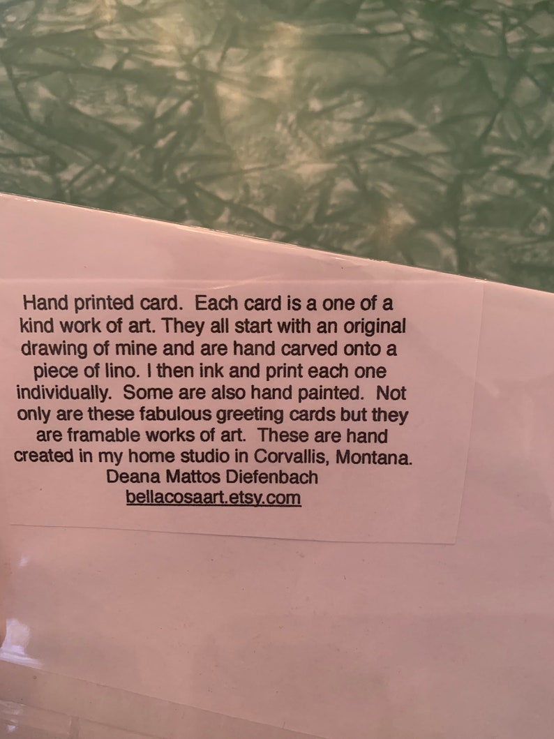 Hand printed blank greeting card original linocut inked art print up upcycled mixed media image 8