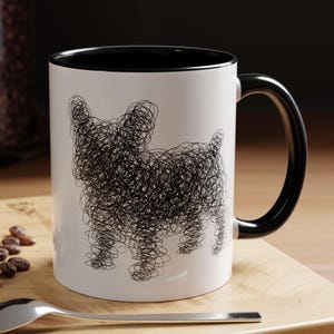 French Bulldog Mug, Frenchie Line Art Coffee Mug, Scribble Dog Portrait Gift, Ceramic Frenchie Lover Cup, Dog Mom Dad Gift