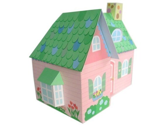 Pink Cottage Dollhouse Printable Paper Craft Pdf Etsy