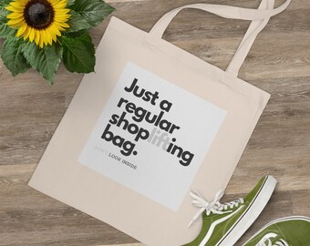 Grappige Tote Bag Shopping "Gewoon een gewone winkeldiefstal tas / Verkeerde kant" Tekst Tote Bag Mockup, Boodschappentas, Esthetische Gift Bag Mockup