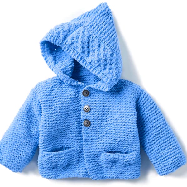 Hoodie Cardigan Knitting Pattern for Babies 6-24 Months, Easy, PDF Digital Instant Download