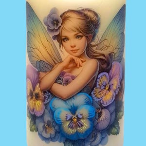 Handmade Pansy Fairy Flameless Candle: Decoupage LED Pillar with Timer