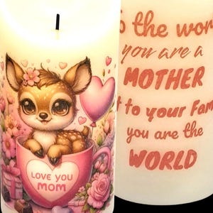 Mother's Day LED candle Flameless pillar candle with a cute deer with a timer • 3"×6" LED wax Candle • 1 pcs