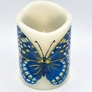 Blue Butterfly LED Candle: Flameless Wax Candle, Home Decor, 4&quot;