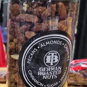 1-32oz. cinnamon sugar roasted pecans, almonds, cashews or custom mix