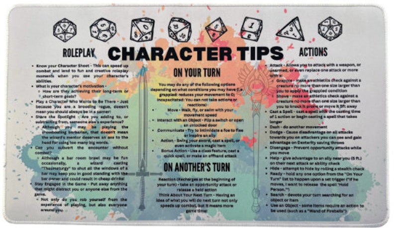 D&D Game Mat With Character Tips - Beginner to Master, Designed for DND ...