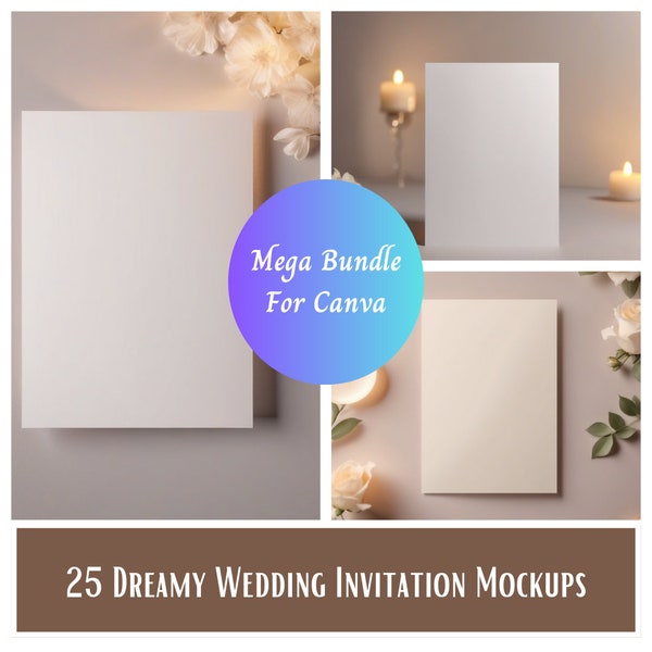 25 Dreamy Minimalistic Wedding Invitation Mockups | Invitation Mockups | Elegant Wedding Invites | Canva Mockup | Mockup Mega Bundle