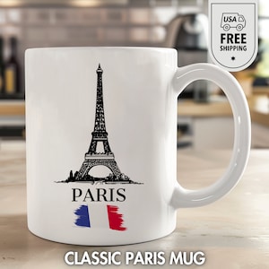 Paris Trendy Classical Mug 11oz/15oz | Eiffel Tower Paris Cup | Glossy White Ceramic Mug | Paris France Fan Gift |