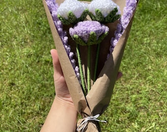 HANDMADE CUSTOMIZABLE Crochet Bouquet: 3 Roses + 2 Lavender