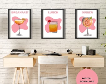 Set di 3 decorazioni da parete stampabili per cocktail