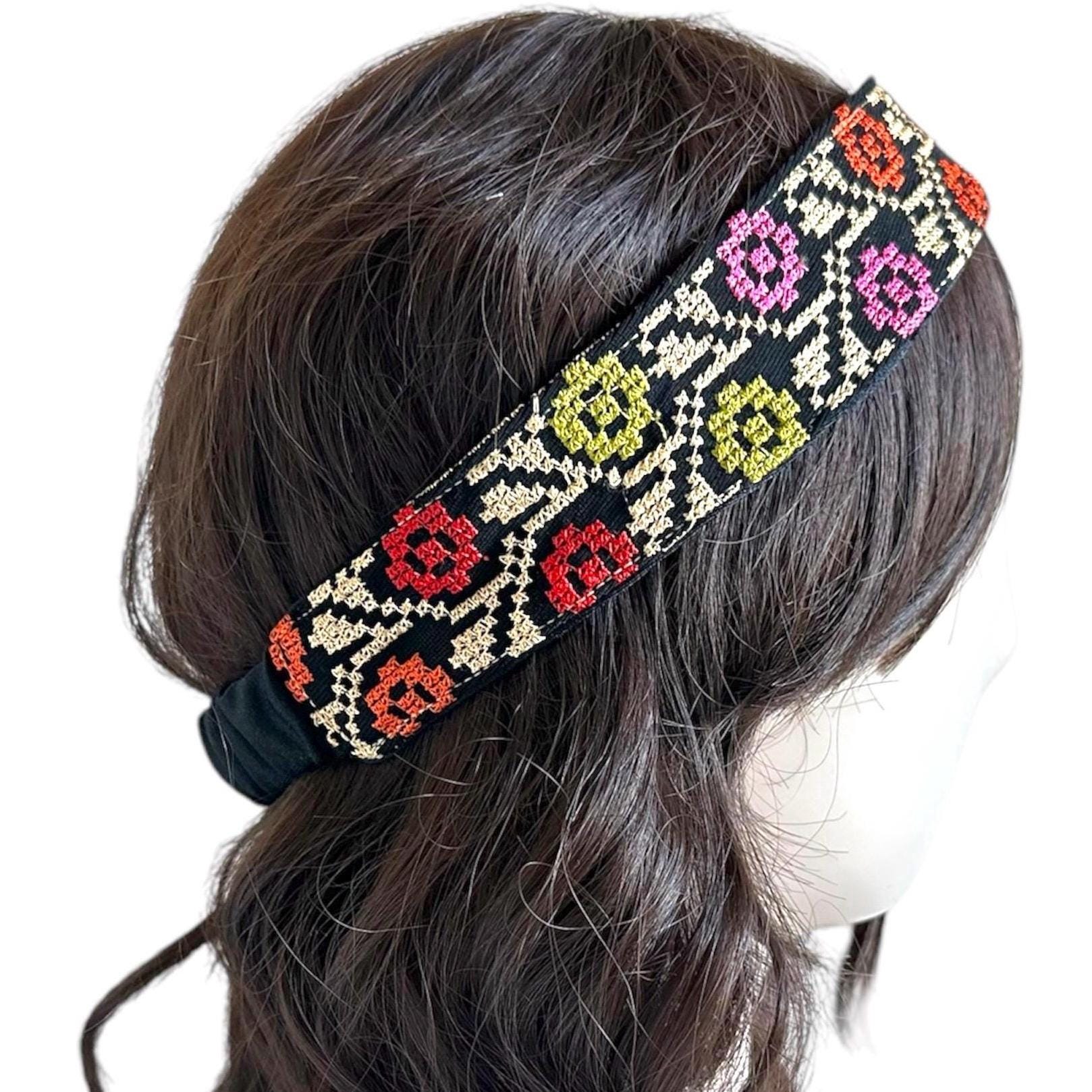 Embellished Beaded Coin Headpiece - Black, Pink, Red & Olive Palestinian Wakaa Golden Elegance: Styling Coin Headbands and Traditional  main image 3