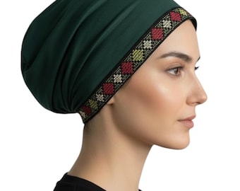 Dark Green Tatreez Under Scarf