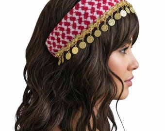 Red Keffiyeh Headband with Coins