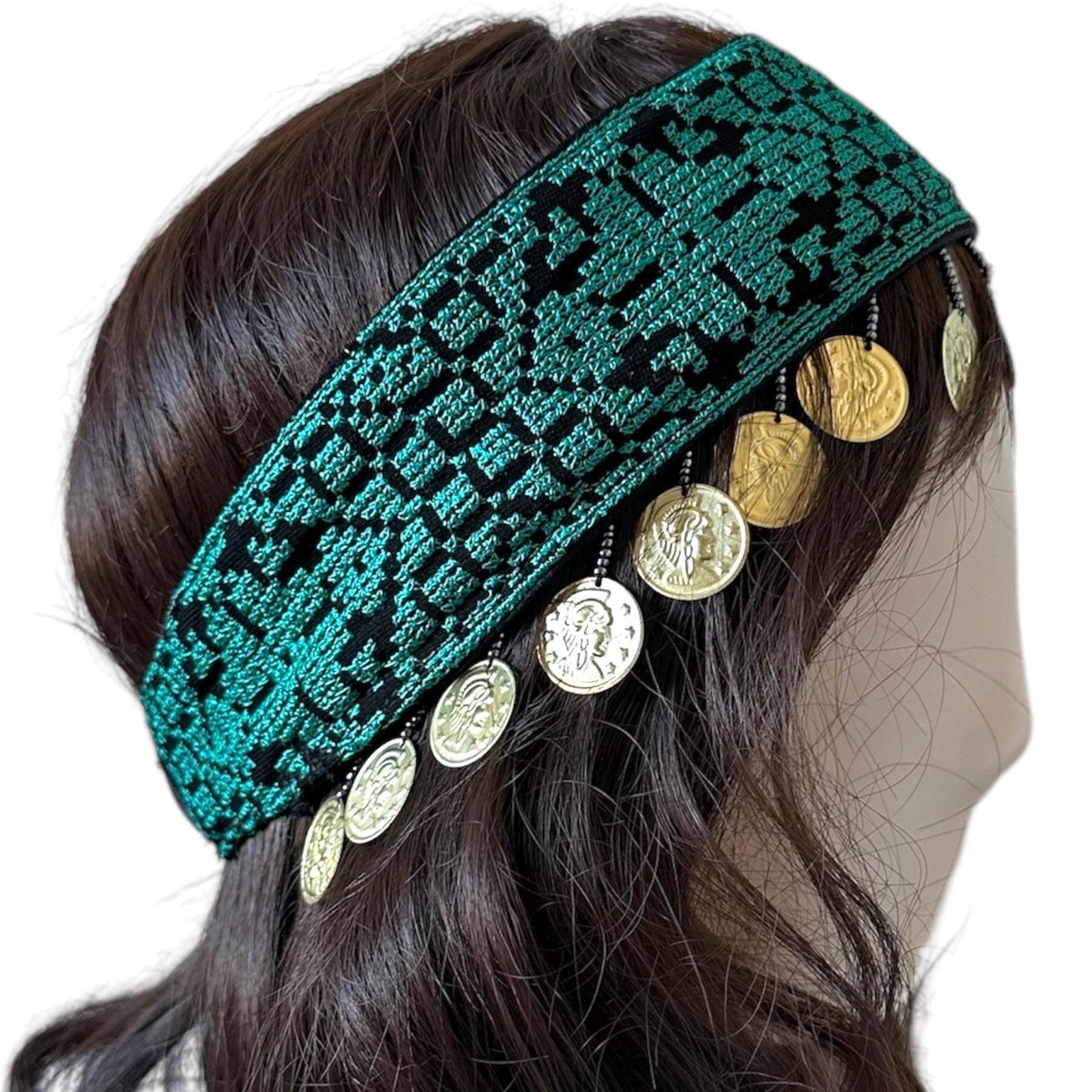 Western Turquoise Concho Embellished Woven Wide Headband concho villa main image 2