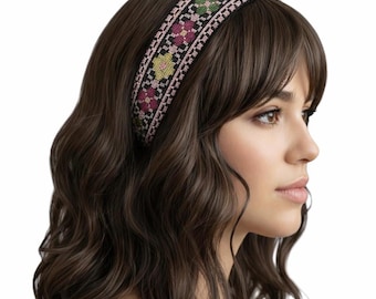 Pink Flower Tatreez Headband