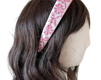 Pink Tatreez Headband (White)