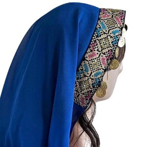 Cultural Palestinian Blue Tatreez Headpiece with Coins