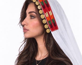 Cultural Palestinian Tatreez Tarha/Veil with Coins