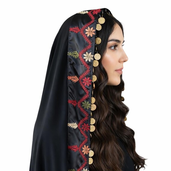 Cultural Palestinian Tatreez Tarha/veil With Full Row of  display picture 1