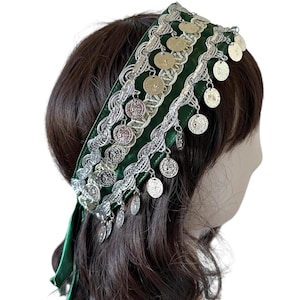 Emerald Green Palestinian Coin Headpiece with Straps