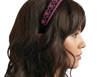 Traditional Pink Tatreez Headband (Black)