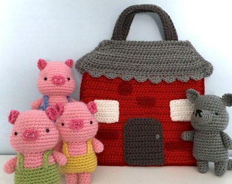 Amigurumi Crochet Three Little Pigs Playset Pattern Digital Download