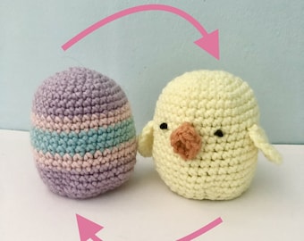 Download digitale del modello reversibile di uovo di Pasqua e pulcino Amigurumi all'uncinetto