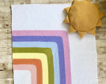 Crochet Rainbow Blanket and Sun Pillow Patterns Digital Download