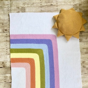 Crochet Rainbow Blanket and Sun Pillow Patterns Digital Download