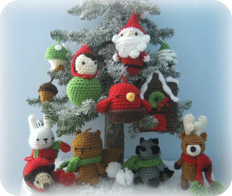 Amigurumi Crochet Woodland Christmas Ornament Pattern Set Digital Download image 1