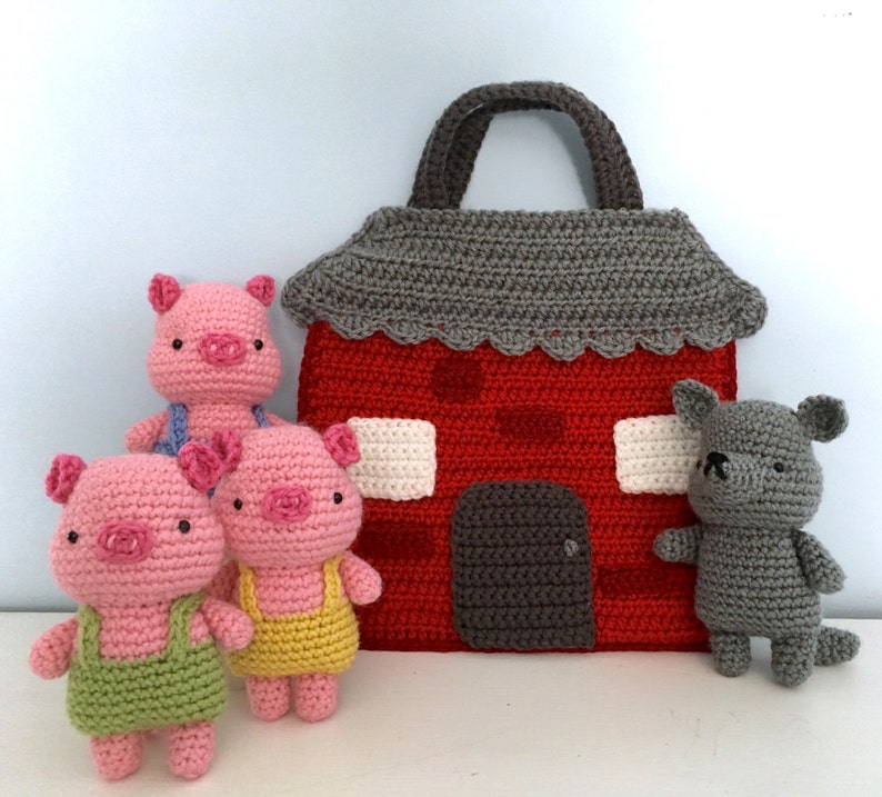 Amigurumi Crochet Three Little Pigs Playset Pattern Digital Download image 1