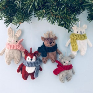 Amigurumi Knit Christmas Winter Animals Ornament Pattern Set Digital Download image 1