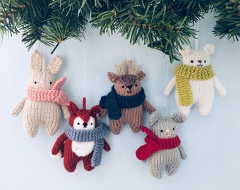 Amigurumi Knit Christmas Winter Animals Ornament Pattern Set Digital Download