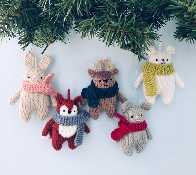 Amigurumi Knit Christmas Winter Animals Ornament Pattern Set Digital Download image 1