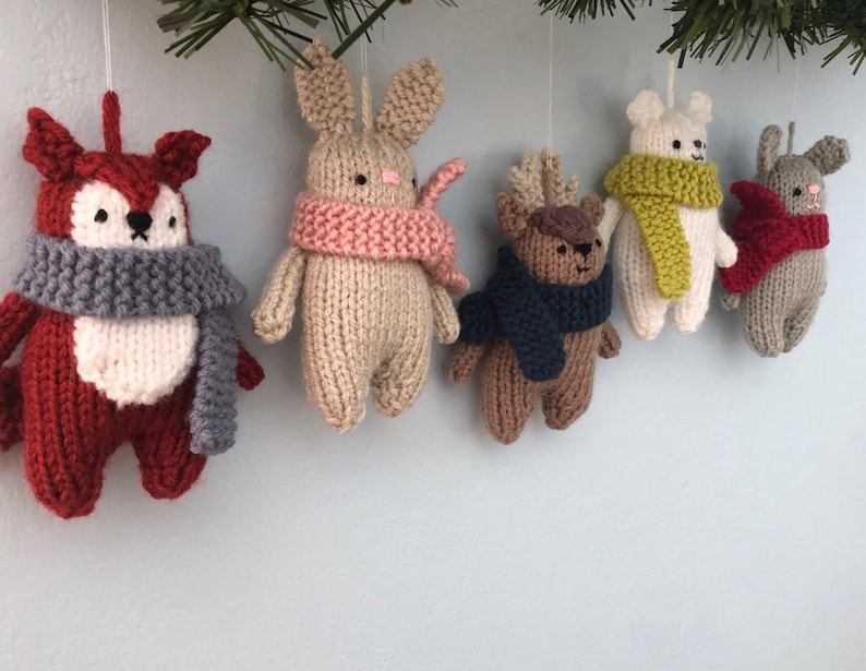 Amigurumi Knit Christmas Winter Animals Ornament Pattern Set Digital Download image 3