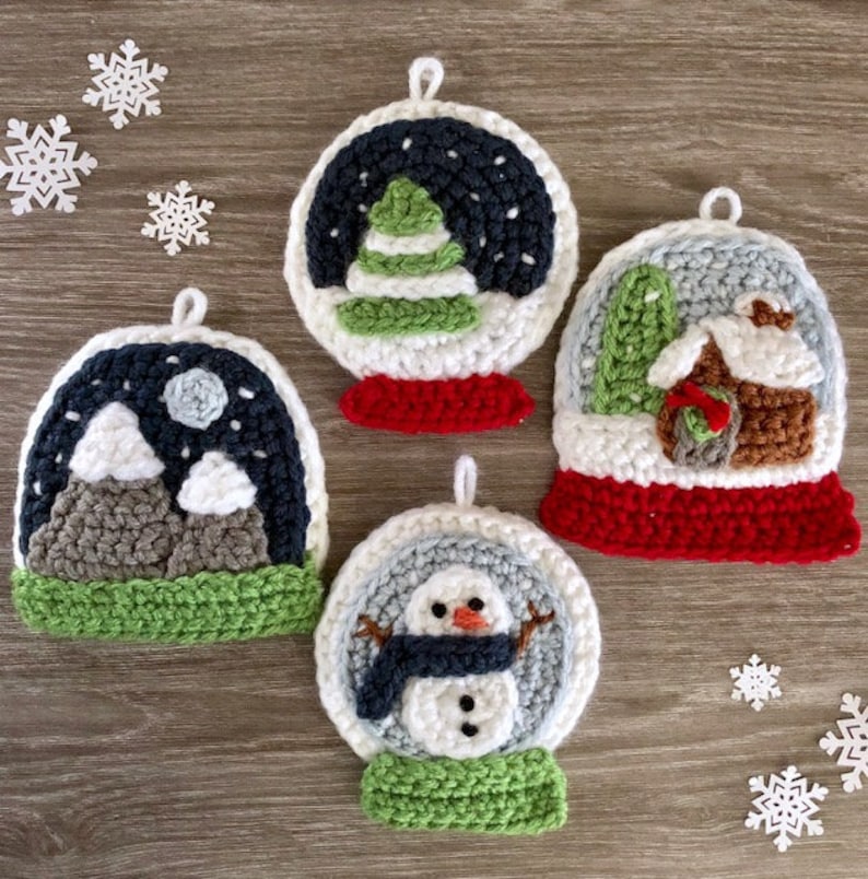 Amigurumi Crochet Snow Globe Christmas Ornament Pattern Set Digital Download image 1